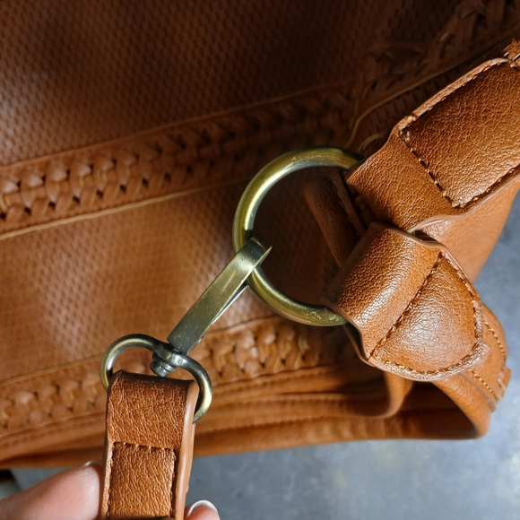 Cognac Honey Brown Slim Boho Shoulder Tote Bag Vegan Leather Shoulder Bag - Picture 11 of 12